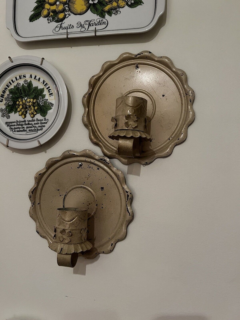 PAIR Vintage Tin Candle Wall Sconce Country Farmhouse Cottagecore