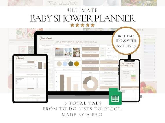 Digital Baby Shower Planner Spreadsheet Google Sheets Baby Shower Organizer Checklist Baby Shower Budget Guest List Games Baby Shower Themes