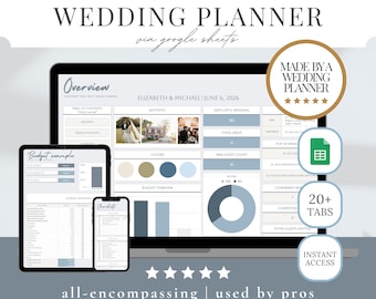 Blue Digital Wedding Planning Spreadsheet Google Sheets Wedding Budget Tracker Checklist Seating Chart Timeline Blue Wedding Planner Digital