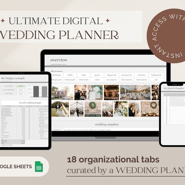 Digital Wedding Planner & Organizer | Wedding Planning Spreadsheet | Google Sheets | Engagement Gift | Wedding Budget | Wedding Checklist