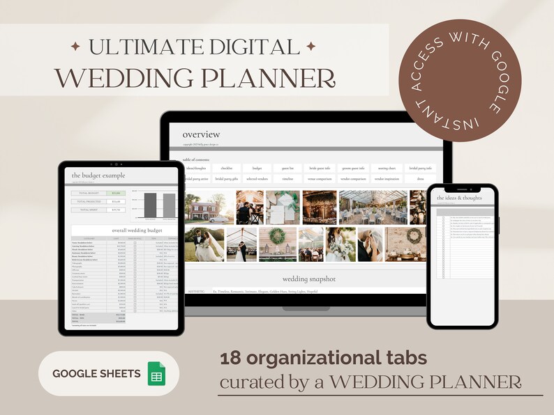 Digital Wedding Planner & Organizer Wedding Planning Spreadsheet Google