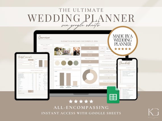 Digital Wedding Planner Spreadsheet: Budget, Timeline, Guest List (Google Sheets)