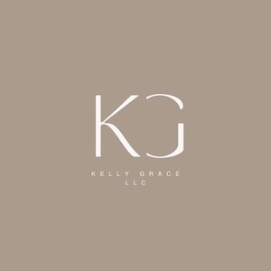 May include: A white logo with the letters "KG" in a stylized font. The text "KELLY GRACE LLC" is below the logo.