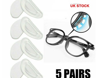 Adhesive Eye Glasses Nose Pad, D-Shape Stick On Anti-Slip Nose Pads, Adhesive Soft Silicone Nosepads for Eyeglass Sunglasses-5 Pairs