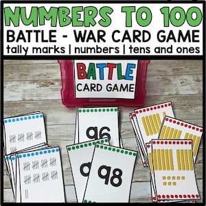 Gioco di carte di battaglia, matematica, schede di matematica, homeschooling, gioco di carte del valore posizionale, gioco di carte dei segni di conteggio