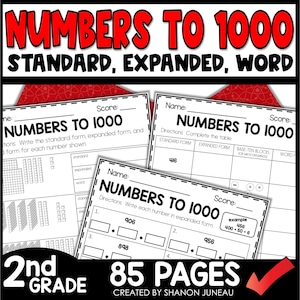 May include: Black and white printable worksheets for second grade math. The worksheets feature numbers to 1000 and include standard, expanded, and word form. There are 85 pages in total.