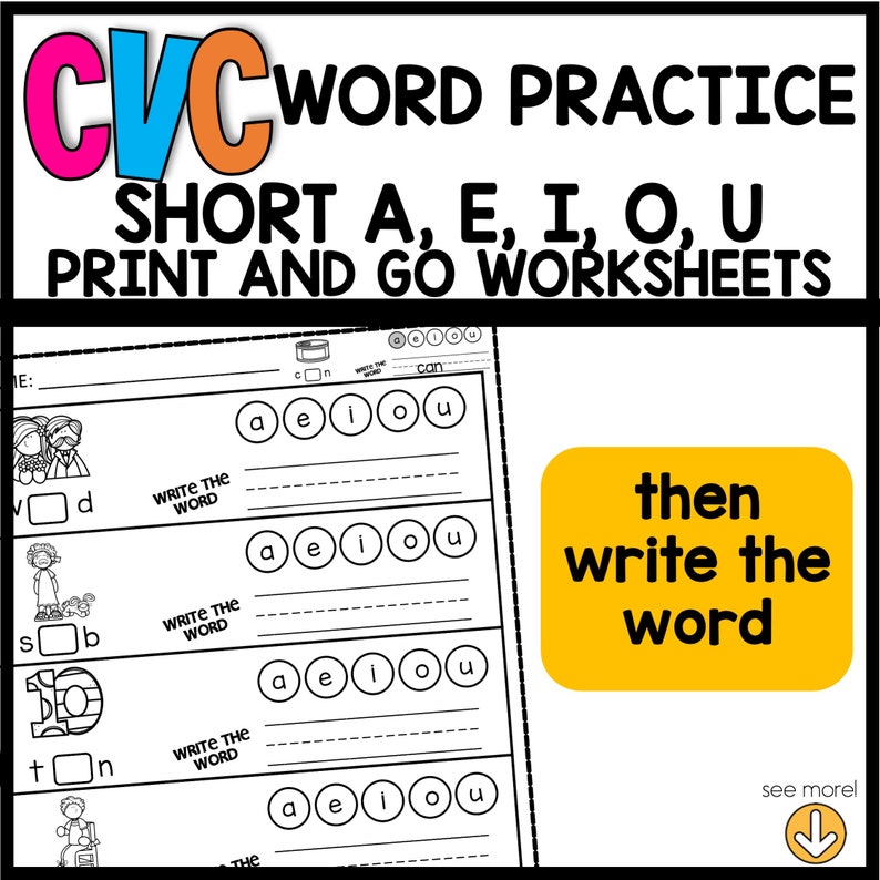 Printable short vowel worksheets and sorting activities etsy