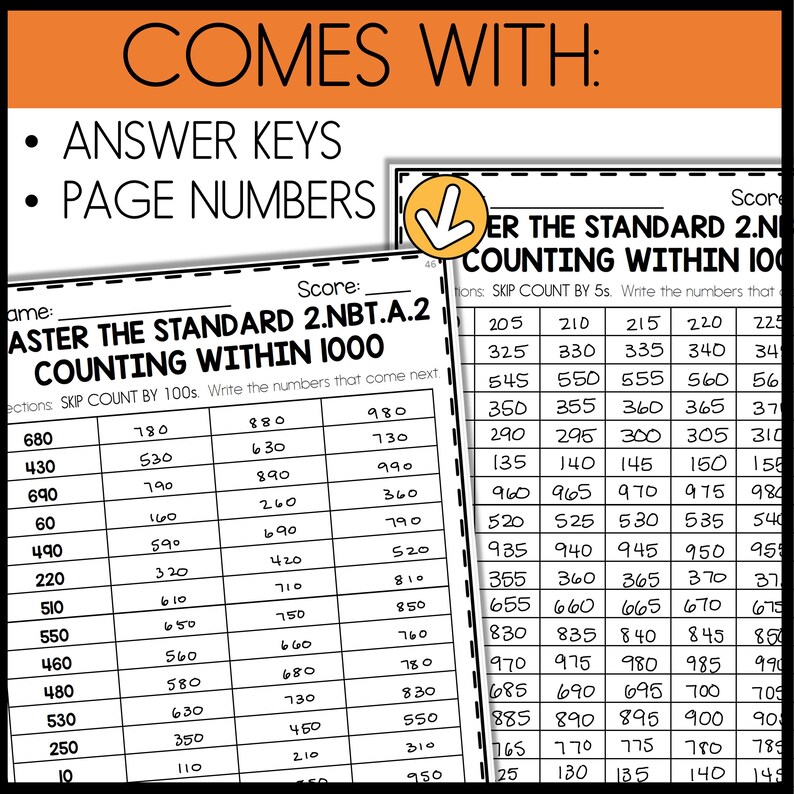 May include: Black and white worksheet with the title "Master the Standard 2.NBT.A.2 Counting Within 1000". The worksheet has a grid of numbers to count by 100s. The worksheet is designed for students to practice counting by 100s within the number 1000.