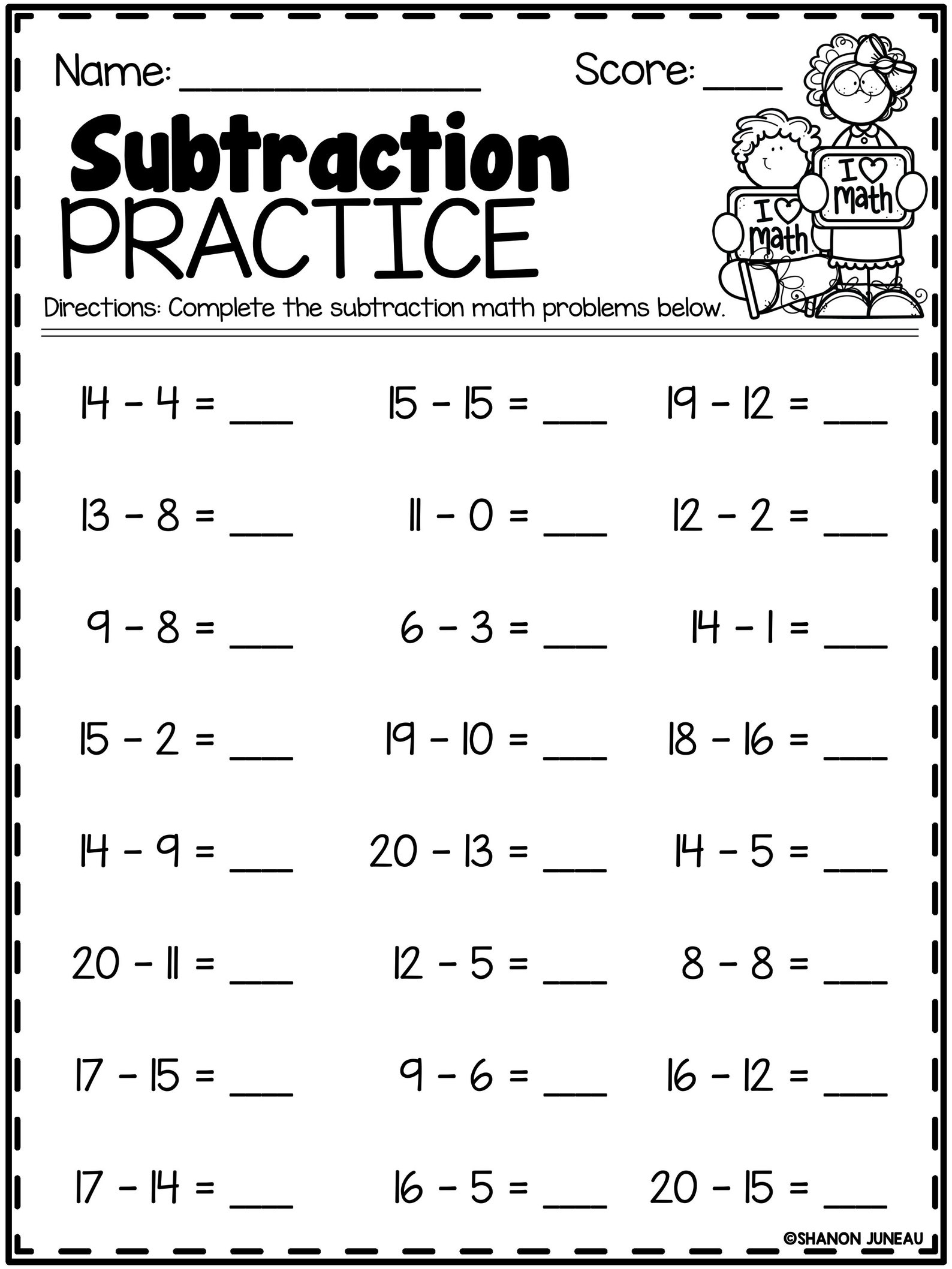 Subtraction 1st Grade Math Worksheets, Printable Activity Book ...