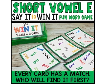 Short Vowel E Word Game, Say it to Win it Games, Matching CVC Words Game Card Set, Family Game Night