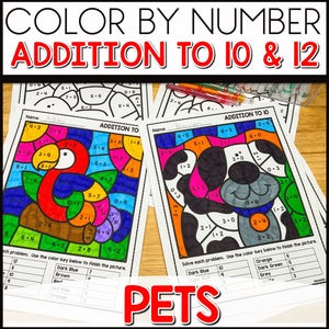 Addition to 10, Addition to 12, Color by Number Worksheets, Color by Code Printable Activity Book, Homeschool Activities
