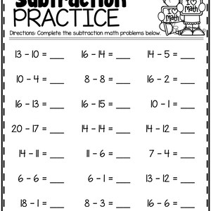 Subtraction 1st Grade Math Worksheets, Printable Activity Book, Homeschool Activities - Etsy