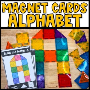 Alphabet Magnet Tile Building Cards, Letter Recognition, Fine Motor Skills (Digital Download)