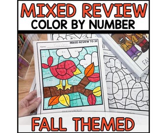 Hojas de trabajo para colorear por número de suma y resta de otoño