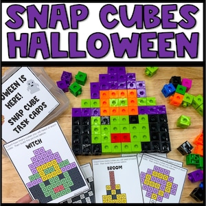 May include: A Halloween-themed educational set with snap cubes and task cards. The image shows a witch and broom made from the cubes, plus cards that say "Witch" and "Broom". The text "SNAP CUBES HALLOWEEN" is at the top of the image.