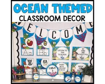 OCEAN THEMED Classroom Decor Elementary OCEAN Themed Alphabet Posters, Number Posters, Labels, Banners, Name Tags, Ten Frame Number Posters