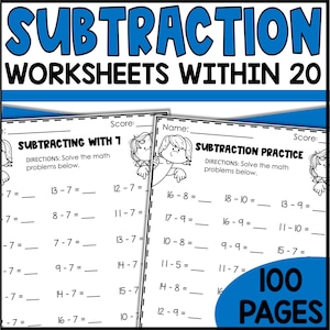 Subtraction 1st Grade Math Worksheets, Printable Activity Book, Homeschool Activities