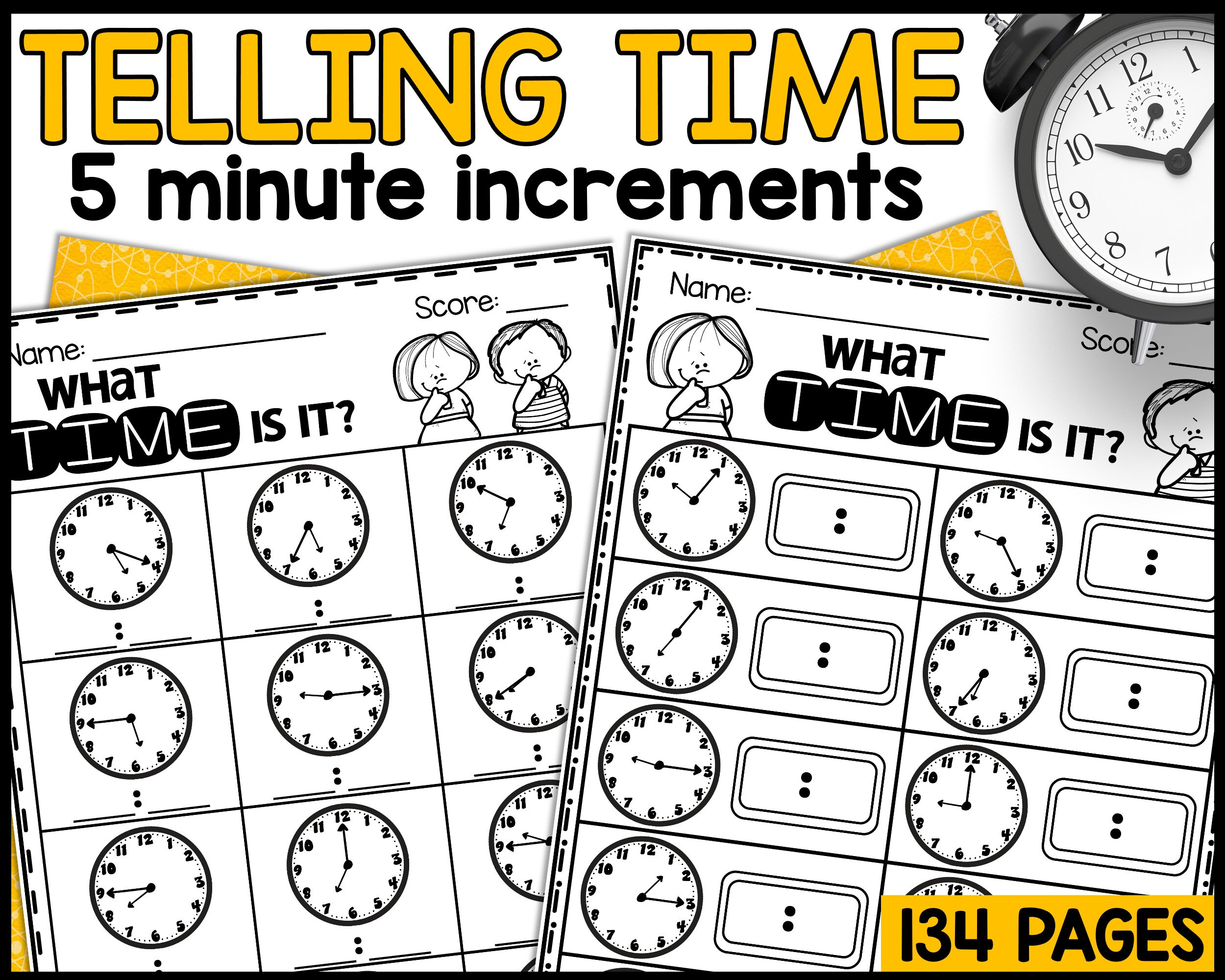 Telling Time Worksheets, 5 Minute Increments, Printable Activity Book