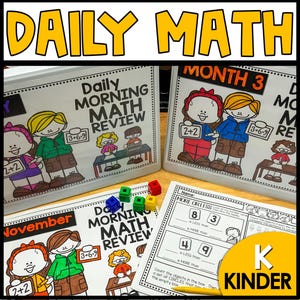 Kindergarten Math Daily Spiral Review Worksheets, Home Learning, Educational Activity, Homeschool, Math Workbook