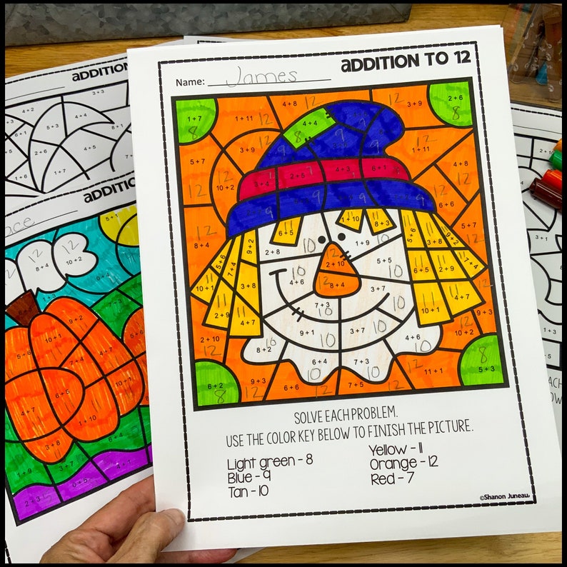 Fall Color by Number Addition Worksheets, Homeschool Activity (PDF ...