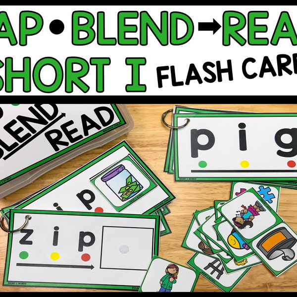 Tap, Blend, Read SHORT i Flash cards, Phonics Activities, Short Vowel Literacy Centers, Learn to Read CVC Words with Pictures,