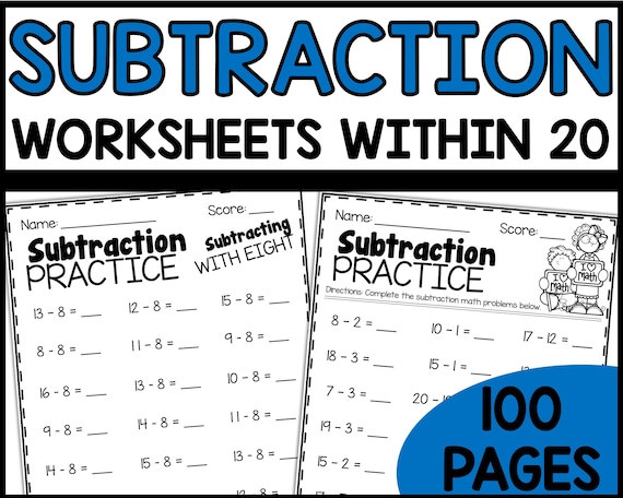 Subtraction 1st Grade Math Worksheets Printable Activity - Etsy