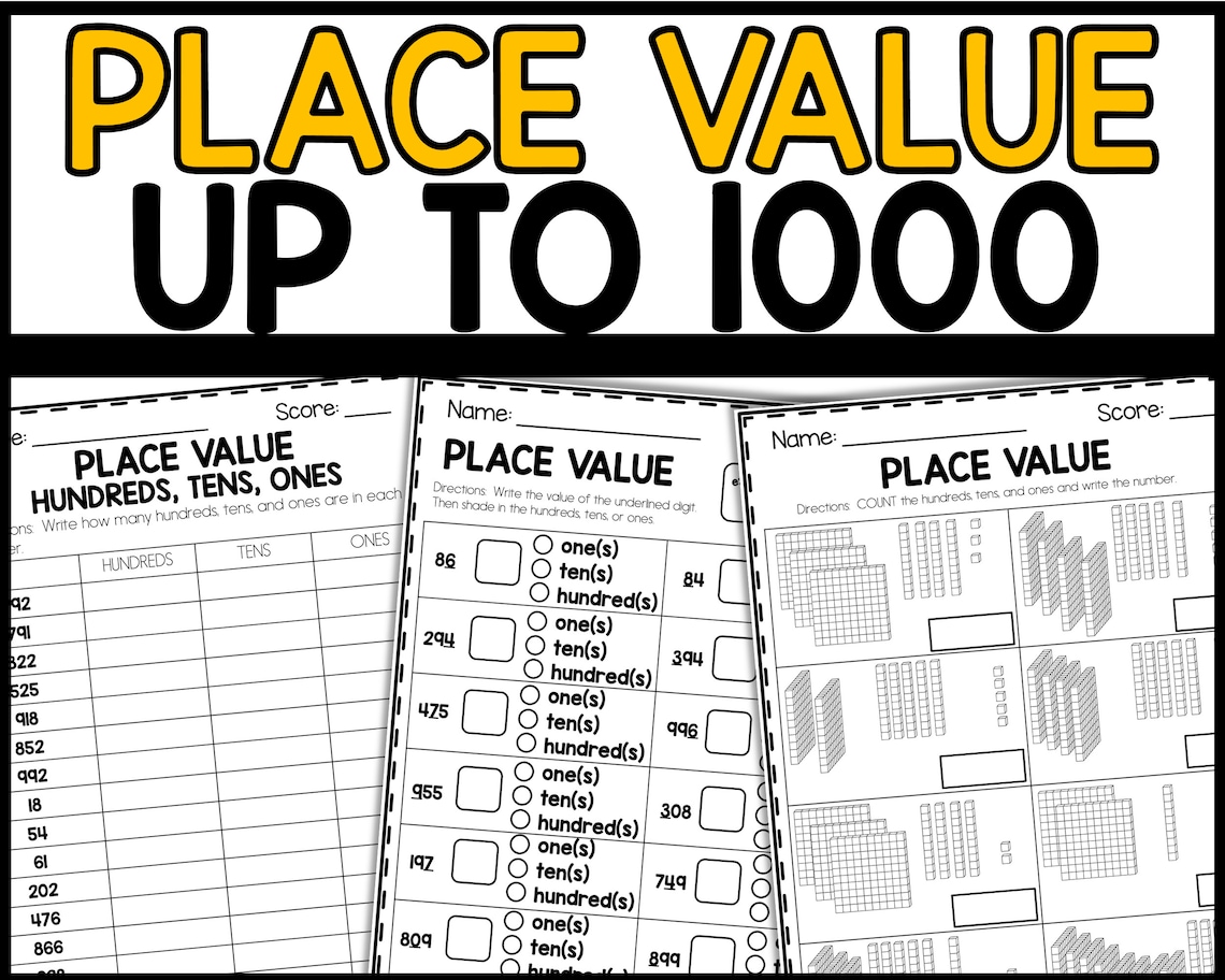 Place Value to 1000 Worksheets, Printable Activity Book, Homeschool