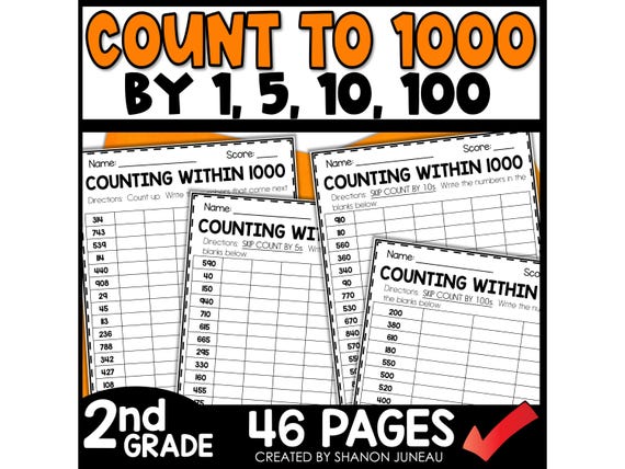 Skip Counting to 1000 Worksheets, Printable Activity Book, Homeschool Activities, Elementary Math Practice Pages