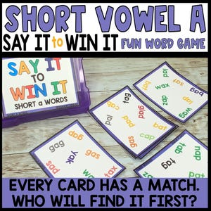 Short Vowel Ein Wortspiel, Sag es, um es zu gewinnen Spiele, passendes CVC Words Spielkartenset, Familienspielenacht