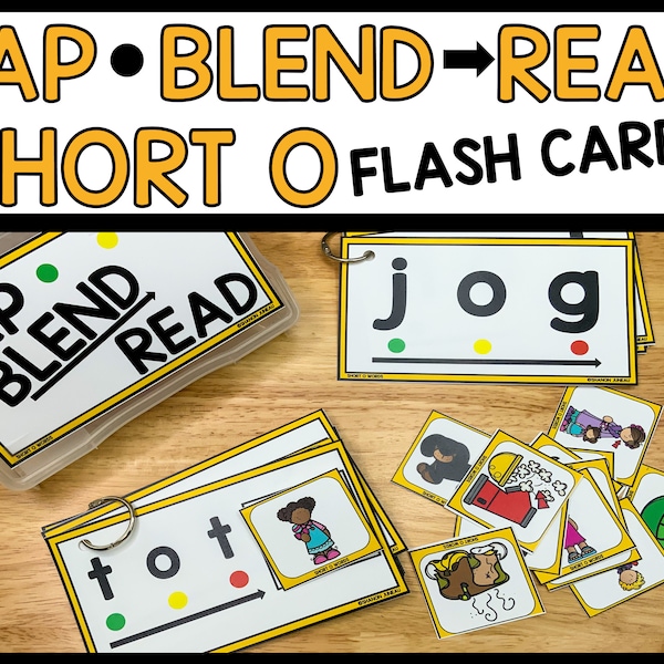 Tap, Blend, Read SHORT O Flash cards, Phonics Activities, Short Vowel Literacy Centers, Learn to Read CVC Words with Pictures,