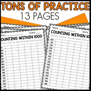 May include: Black and white printable worksheets with the title "Counting Within 1000" and "Counting Within 10". The worksheets have directions to count up and write the numbers that come next. The worksheets are designed for students to practice counting skills.