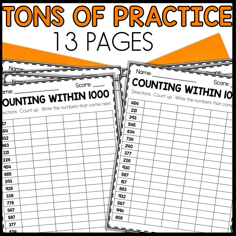 May include: Black and white printable worksheets with the title "Counting Within 1000" and "Counting Within 10". The worksheets have directions to count up and write the numbers that come next. The worksheets are designed for students to practice counting skills.