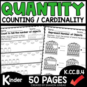 May include: Black and white printable worksheet for kindergarten students. The worksheet has two sections. The first section is titled "Count to tell the number of objects" and the second section is titled "Represent Number of Objects".