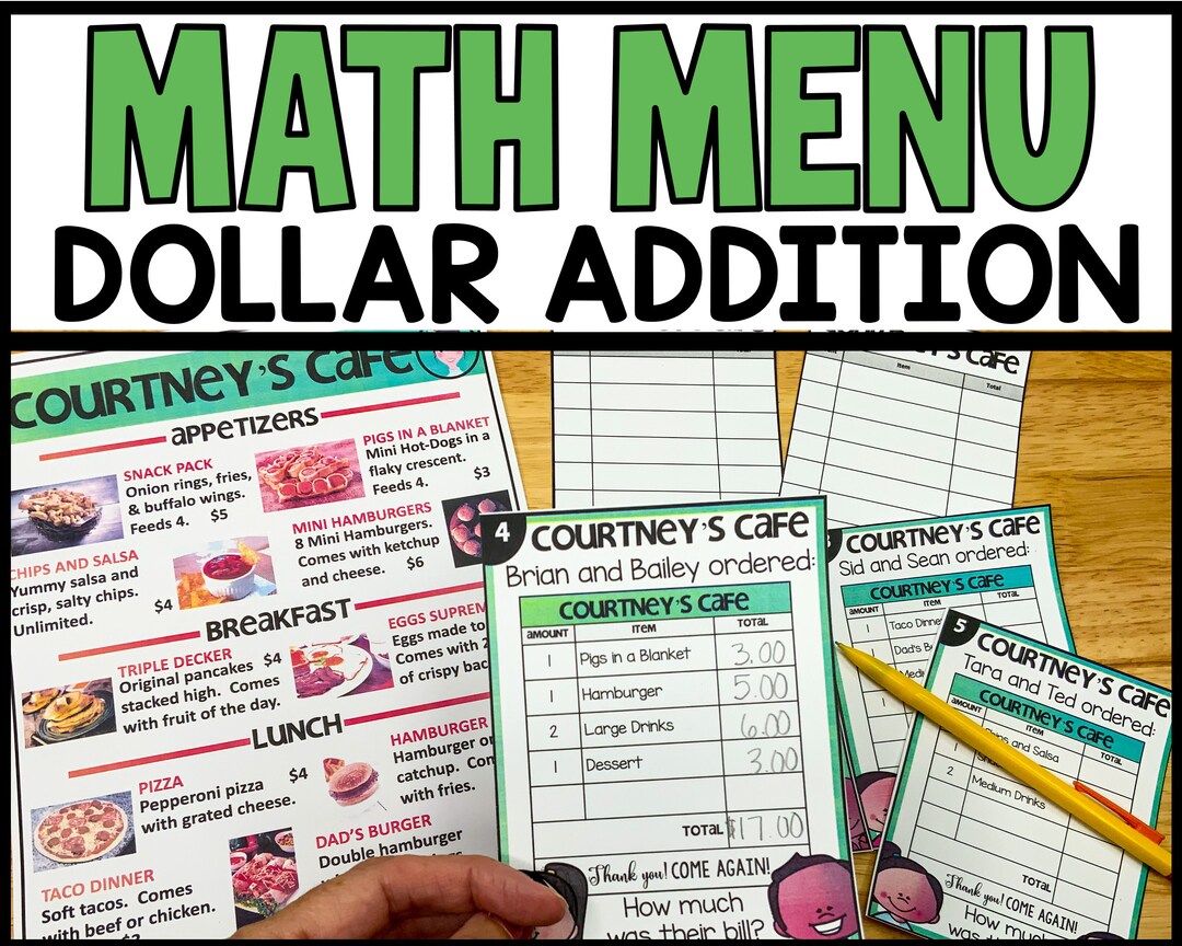 Life Skills Money Math Menu, Counting Money Practice, Whole Dollar Math Practice, Homeschool