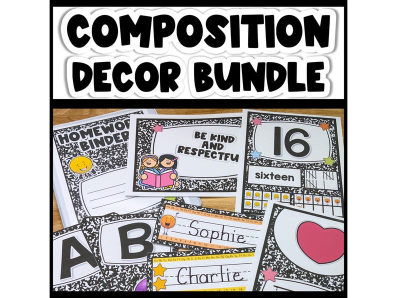 Composition Notebook Classroom Decor Bundle: K-2 Teacher Printables ...