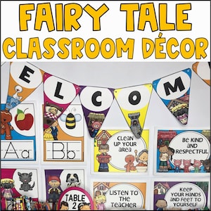 FAIRY TALE THEMED Classroom Decor Elementary, Alphabet Posters, Number Posters, Labels, Banners, Name Tags,  Number Posters