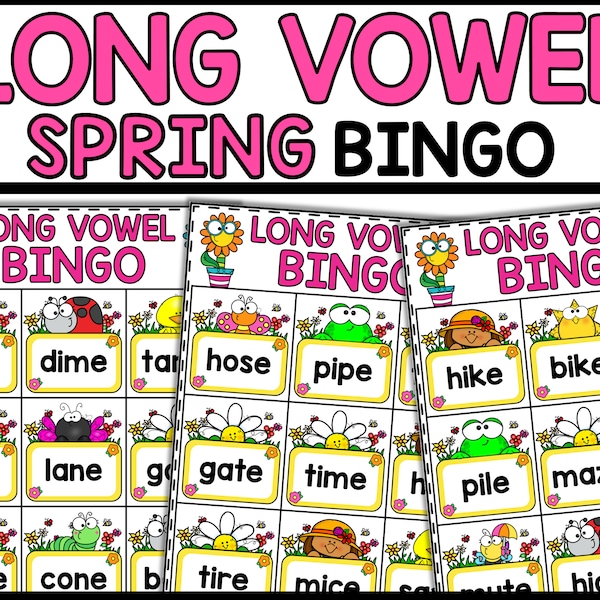 Spring Long Vowel Words Bingo Game Cards, CVCe Bingo Game Cards