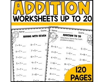 1st Grade Math Worksheets: Addition Practice Pages (120 Pages) (Digital Download)