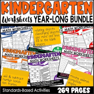 250 Kindergarten Math Worksheets, Homeschool Activities, Elementary Addition Practice Pages, Number bonds, Geometry Worksheets, Counting