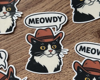 Meowdy Cowboy Cat Sticker | Vinyl Sticker | Western | Kindle, Laptop and Water Bottle Sticker | Funny Animal Sticker