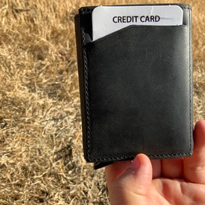 Billetera minimalista de cuero, billetera emergente para tarjetas de crédito, billetera de cuero, billetera delgada de cuero, billetera unisex