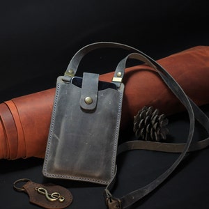 Bolso de cuero para teléfono crossbody, bolso de cuero personalizado para teléfono, bolso pequeño para teléfono con correa y billetera para tarjetas, regalo para el día de San Valentín