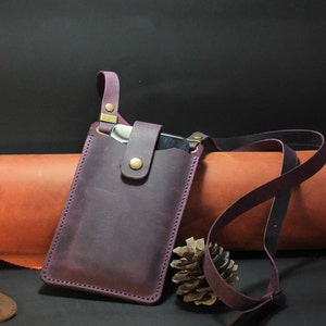 Leather Crossbody Phone Bag, Personalized Leather Phone Case Bag, Small Phone Bag with Strap and Card Wallet, Gift for Valentines Day