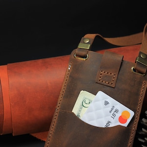 Leather Crossbody Phone Bag, Personalized Leather Phone Case Bag, Small Phone Bag with Strap and Card Wallet, Gift for Valentines Day