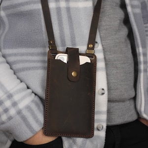 Leather Crossbody Phone Bag, Personalized Leather Phone Case Bag, Small Phone Bag with Strap and Card Wallet, Gift for Valentines Day