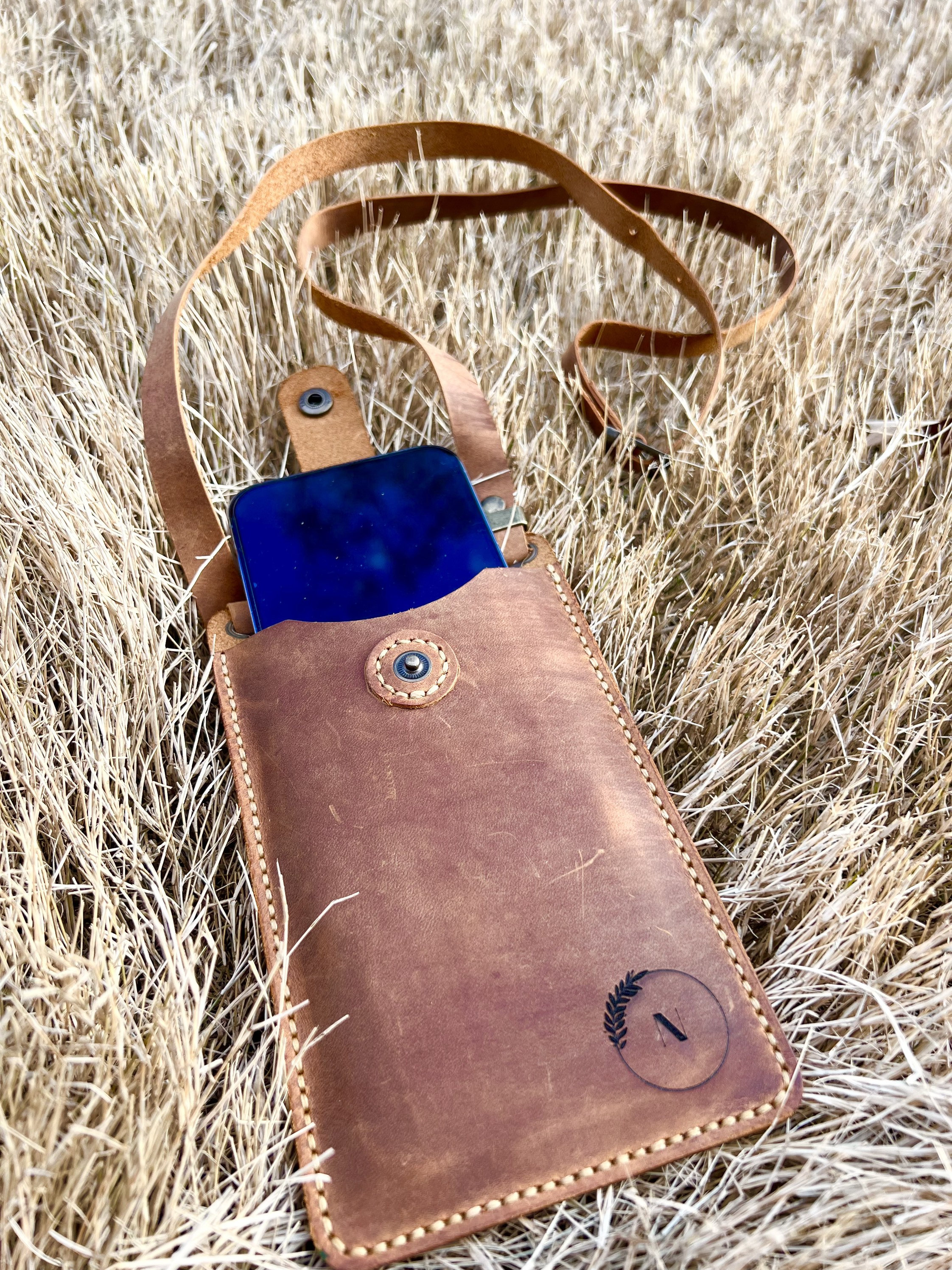 Leather Crossbody Phone Bag, Personalized Leather Phone Case Bag, Small