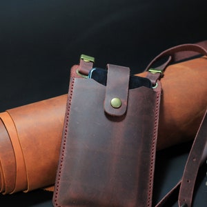 Leather Crossbody Phone Bag, Personalized Leather Phone Case Bag, Small Phone Bag with Strap and Card Wallet, Gift for Valentines Day