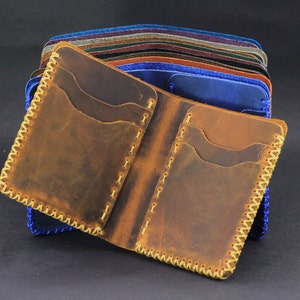 Cartera de cuero plegable hecha a mano, cartera de cuero personalizada, cartera minimalista, regalo de aniversario, regalo para padrinos de boda, regalo de San Valentín para él