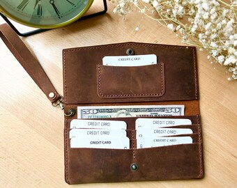 Cartera de cuero para mujer, Cartera de cuero personalizada, Regalo para ella, Cartera hecha a mano, Cartera de cuero, Cartera grabada, Regalo para esposa