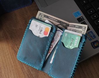 Handmade Bifold Leather Wallet, Personalized Leather Wallet, Minimalist Wallet, Anniversary Gift, Groomsmen Gift,Valentines Day Gift for Him